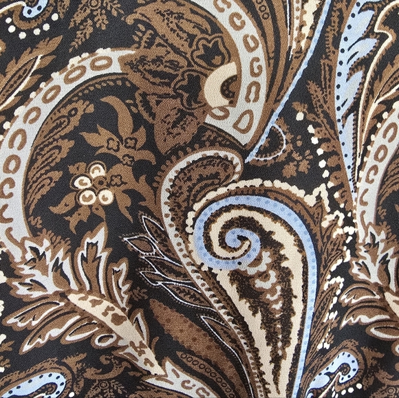 Milano - Brown Paisley Wrap Blouse with Blue Accents & Long Bell Sleeves - Picture 8 of 10